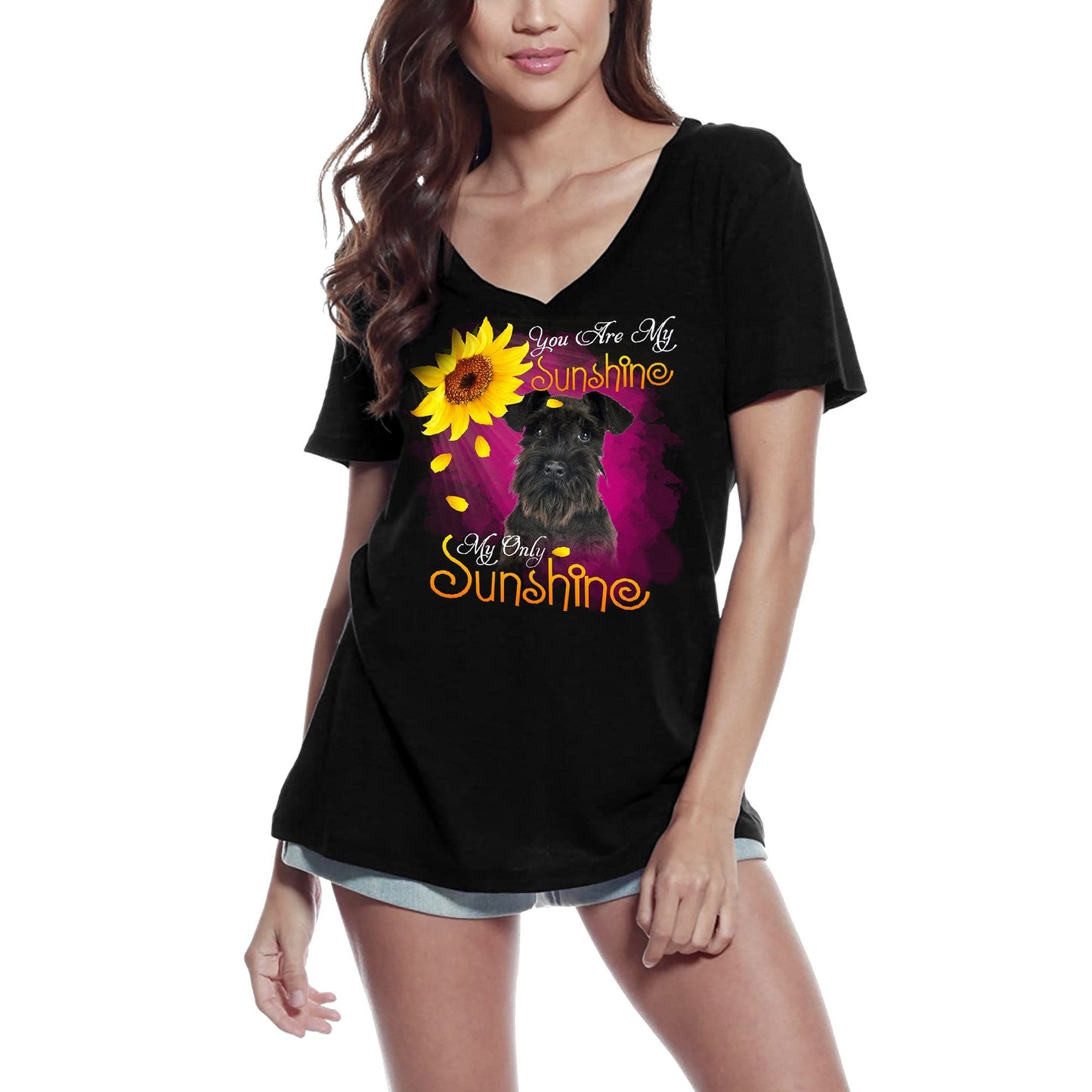 ULTRABASIC Women's V-Neck T-Shirt My Only Sunshine - Schnauzer - Vintage Shirt