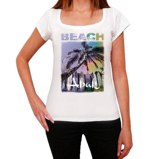 Abak Beach Name Palm White Womens Short Sleeve Round Neck T-Shirt 00287 - White / Xs - Casual