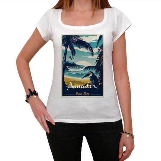 Amador Pura Vida Beach Name White Womens Short Sleeve Round Neck T-Shirt 00297 - White / Xs - Casual