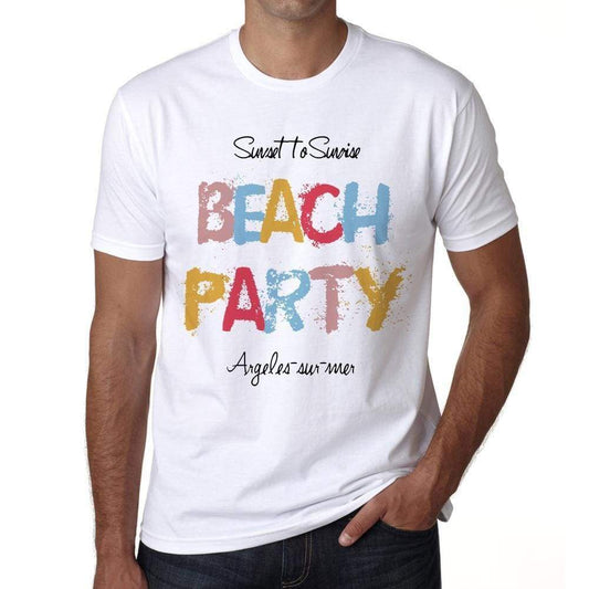 Argeles-Sur-Mer Beach Party White Mens Short Sleeve Round Neck T-Shirt 00279 - White / S - Casual