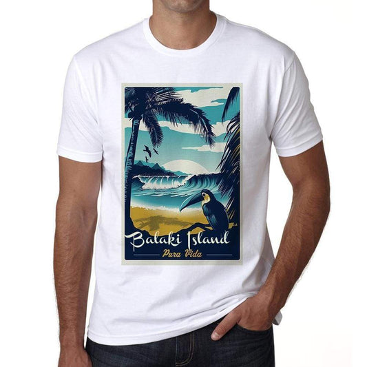 Balaki Island Pura Vida Beach Name White Mens Short Sleeve Round Neck T-Shirt 00292 - White / S - Casual