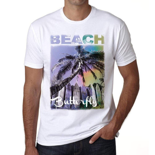 Butterfly Beach Palm White Mens Short Sleeve Round Neck T-Shirt - White / S - Casual