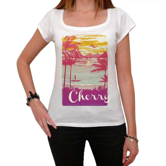 Cherry Escape To Paradise Womens Short Sleeve Round Neck T-Shirt 00280 - White / Xs - Casual