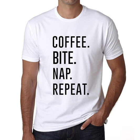 Coffee Bite Nap Repeat Mens Short Sleeve Round Neck T-Shirt 00058 - White / S - Casual