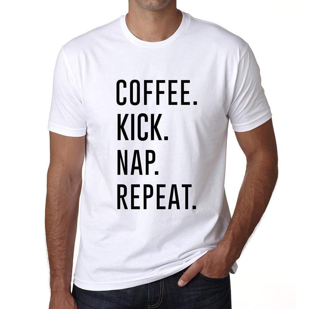 Coffee Kick Nap Repeat Mens Short Sleeve Round Neck T-Shirt 00058 - White / S - Casual