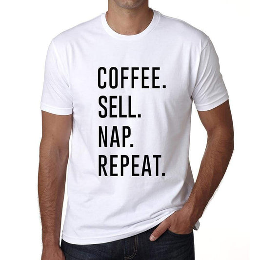 Coffee Sell Nap Repeat Mens Short Sleeve Round Neck T-Shirt 00058 - White / S - Casual