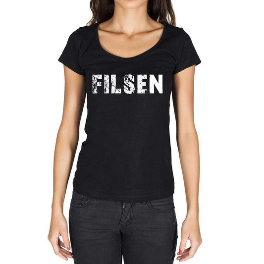 Filsen German Cities Black Womens Short Sleeve Round Neck T-Shirt 00002 - Casual