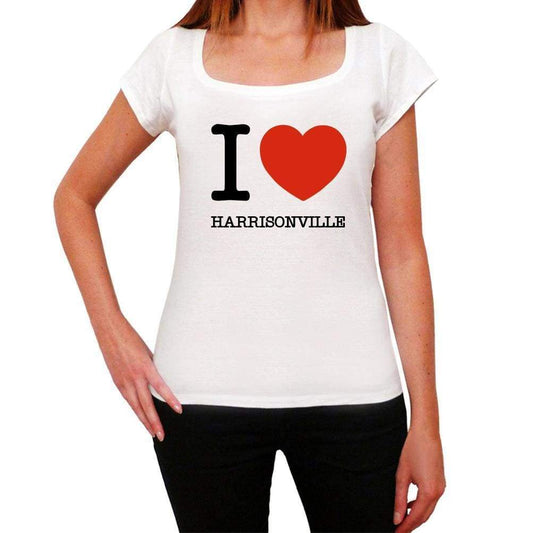 Harrisonville I Love Citys White Womens Short Sleeve Round Neck T-Shirt 00012 - White / Xs - Casual