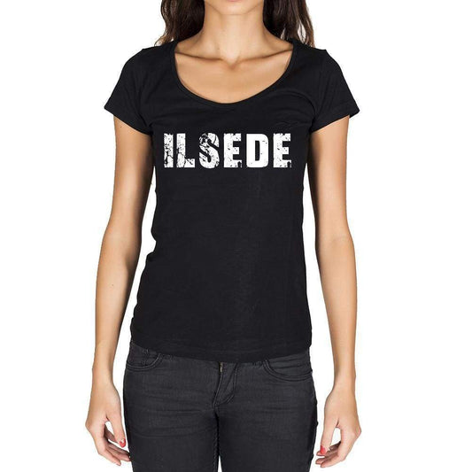 Ilsede German Cities Black Womens Short Sleeve Round Neck T-Shirt 00002 - Casual