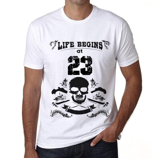 Life Begins At 23 Mens T-Shirt White Birthday Gift 00448 - White / Xs - Casual