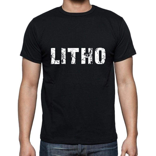 Litho Mens Short Sleeve Round Neck T-Shirt 5 Letters Black Word 00006 - Casual