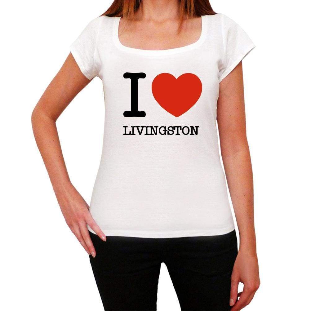 Livingston I Love Citys White Womens Short Sleeve Round Neck T-Shirt 00012 - White / Xs - Casual