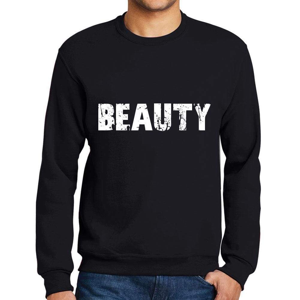 Mens Printed Graphic Sweatshirt Popular Words Beauty Deep Black - Deep Black / Small / Cotton - Sweatshirts