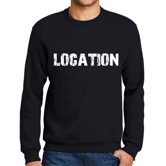Mens Printed Graphic Sweatshirt Popular Words Location Deep Black - Deep Black / Small / Cotton - Sweatshirts
