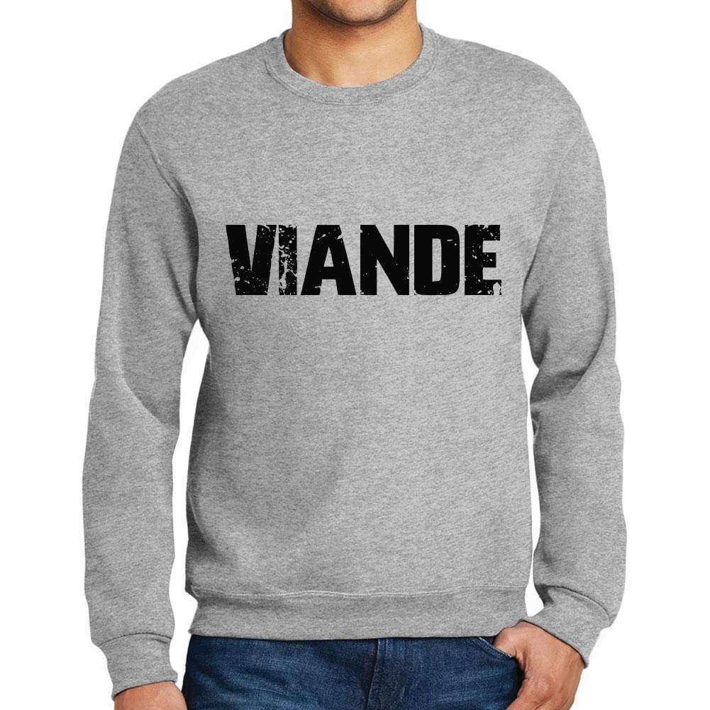 Mens Printed Graphic Sweatshirt Popular Words Viande Grey Marl - Grey Marl / Small / Cotton - Sweatshirts