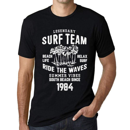 Mens Vintage Tee Shirt Graphic T Shirt Surf Team 1984 Deep Black - Deep Black / Xs / Cotton - T-Shirt