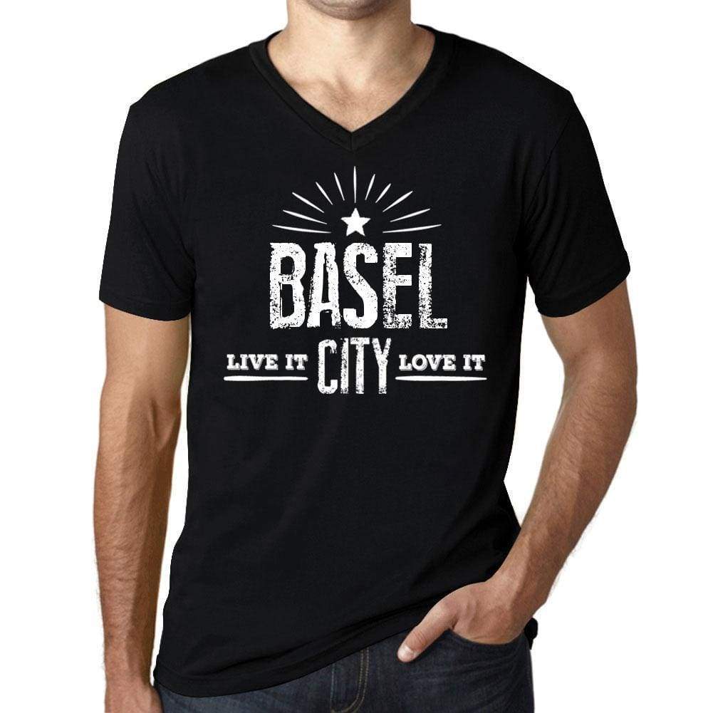 Mens Vintage Tee Shirt Graphic V-Neck T Shirt Live It Love It Basel Deep Black - Black / S / Cotton - T-Shirt