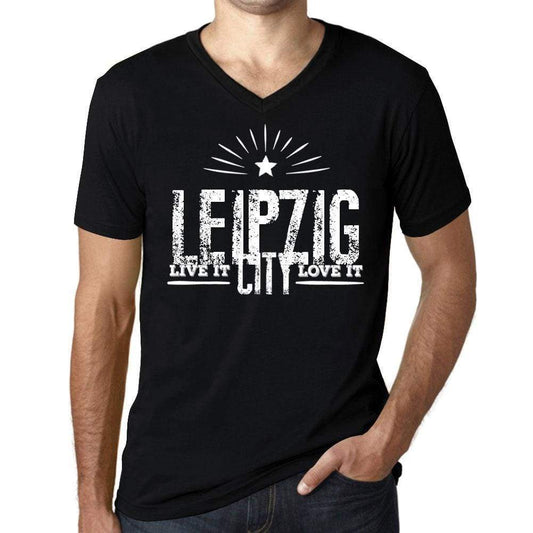 Mens Vintage Tee Shirt Graphic V-Neck T Shirt Live It Love It Leipzig Deep Black - Black / S / Cotton - T-Shirt