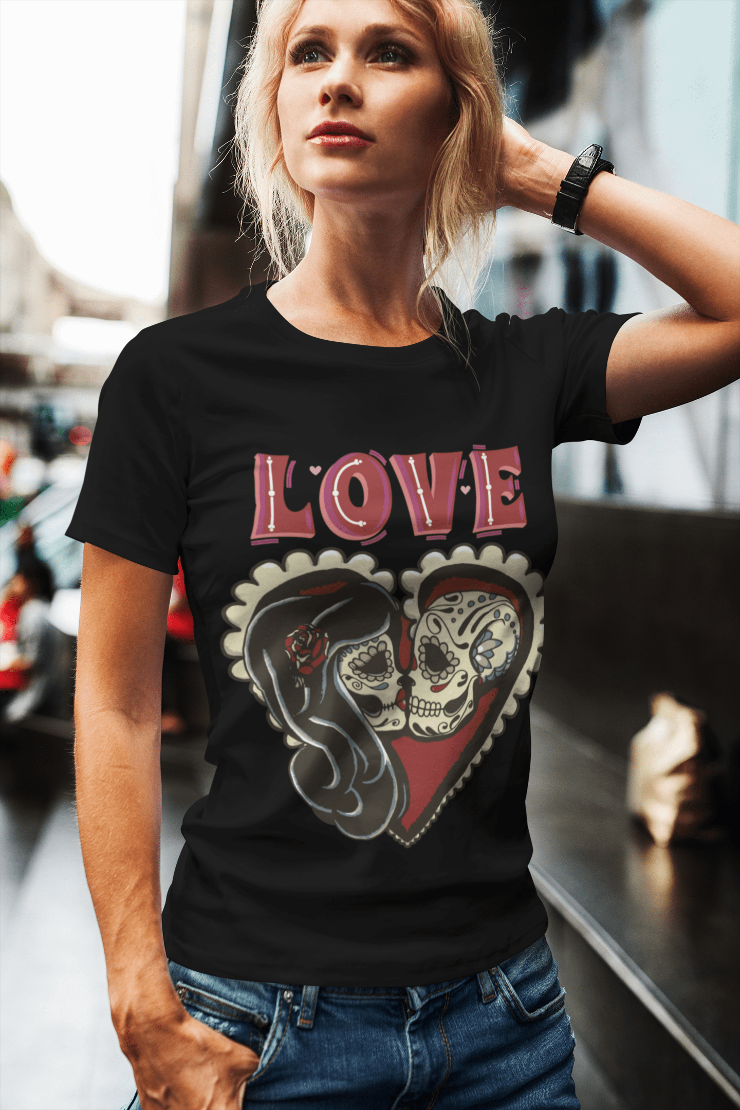 ULTRABASIC Women's Organic T-Shirt - Love - Skull Shirt for Women