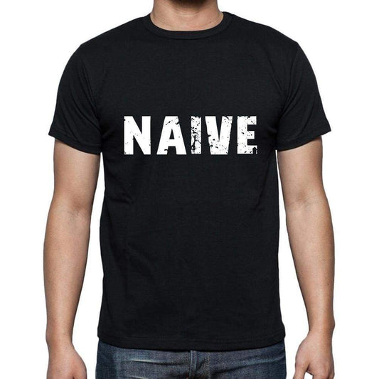 Naive Mens Short Sleeve Round Neck T-Shirt 5 Letters Black Word 00006 - Casual