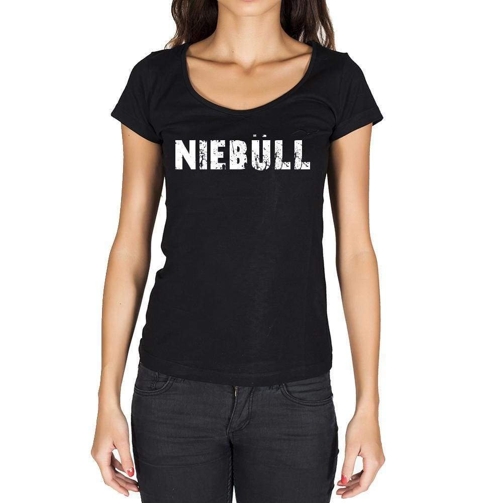 Niebüll German Cities Black Womens Short Sleeve Round Neck T-Shirt 00002 - Casual