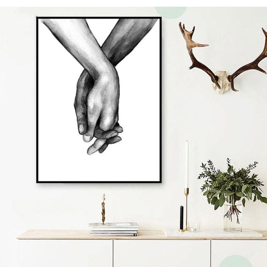 Nordic Frameless Black And White Canvas Lover For Living Room Decorative Painting Holding Hands Wall Art Poster 1PC
