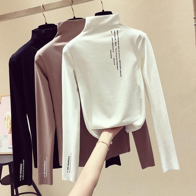 New Bottoming Shirt Autumn Winter Korean Students Half-high Collar Slim Long-sleeved T-shirt Female Thin