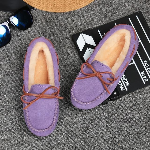 2020 Shoes Women Winter Warm 100% Genuine Leather Flat Shoes Casual Loafers Slip on Women's Flats Plush Shoes Moccasins Lady