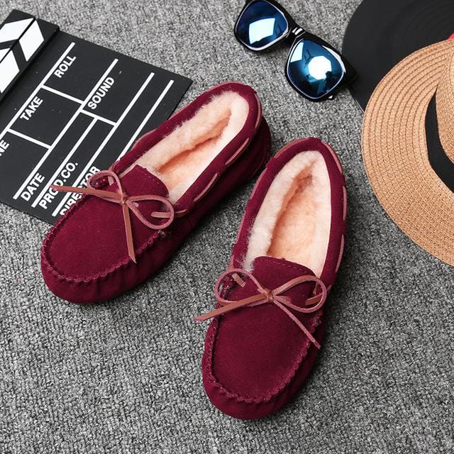 2020 Shoes Women Winter Warm 100% Genuine Leather Flat Shoes Casual Loafers Slip on Women's Flats Plush Shoes Moccasins Lady