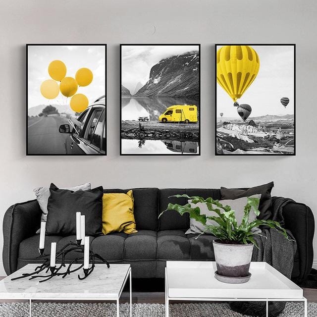 Modern Posters and Prints Yellow balloon scenery canvas painting No Frame Wall Art Pictures for Living Room Home Decoration