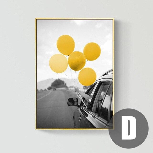 Modern Posters and Prints Yellow balloon scenery canvas painting No Frame Wall Art Pictures for Living Room Home Decoration