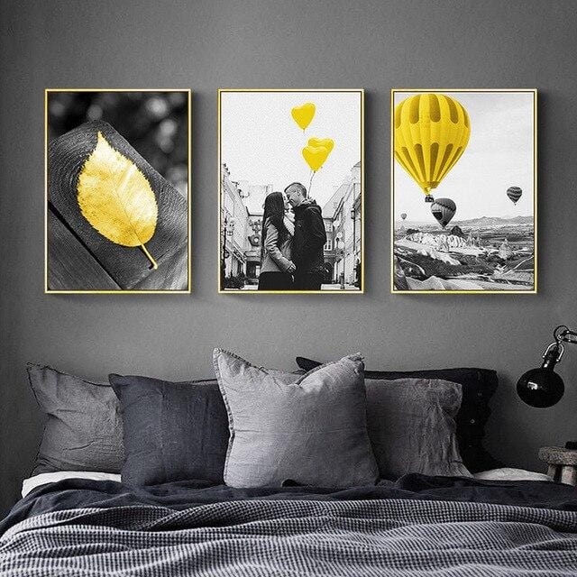 Modern Posters and Prints Yellow balloon scenery canvas painting No Frame Wall Art Pictures for Living Room Home Decoration