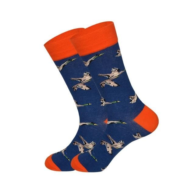 Downstairs Brand Desgin Happy Socks for Men's Gifts 28 Colors Birds Flamingos Penguins Streetwear Dress Up Long Casual Calcetines