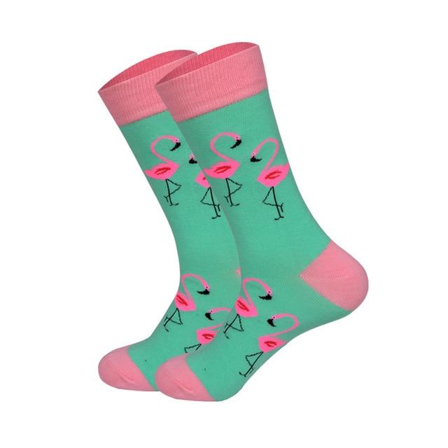 Downstairs Brand Desgin Happy Socks for Men's Gifts 28 Colors Birds Flamingos Penguins Streetwear Dress Up Long Casual Calcetines