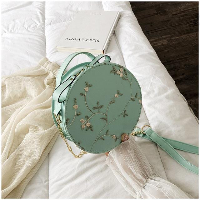 High Quality Sweet Lace Round Handbags 2019 PU leather Women Crossbody Bags Female Fashion Small Fresh Flower Chain Shoulder bag