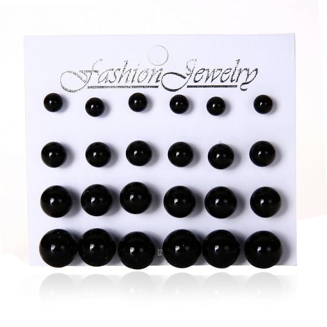 12 Pairs/set Stud Earrings Set With Card Transparent Zircon Balls Love Flowers Earrings Women Imulated Pearl Earrings Jewelry