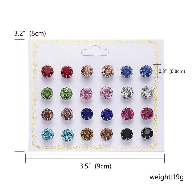 12 Pairs/set Stud Earrings Set With Card Transparent Zircon Balls Love Flowers Earrings Women Imulated Pearl Earrings Jewelry