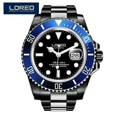 LOREO Luxury Brand Diving Men Military Sport Watches Men's Automatic Mechanical Clock Waterproof 200M Date Wristwatch Reloj