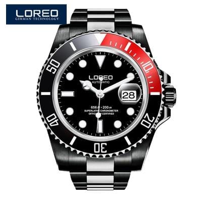 LOREO Luxury Brand Diving Men Military Sport Watches Men's Automatic Mechanical Clock Waterproof 200M Date Wristwatch Reloj