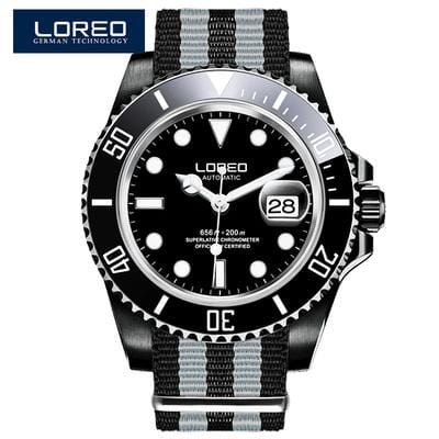 LOREO Luxury Brand Diving Men Military Sport Watches Men's Automatic Mechanical Clock Waterproof 200M Date Wristwatch Reloj