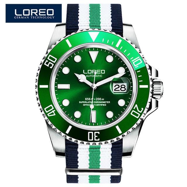 LOREO Luxury Brand Diving Men Military Sport Watches Men's Automatic Mechanical Clock Waterproof 200M Date Wristwatch Reloj