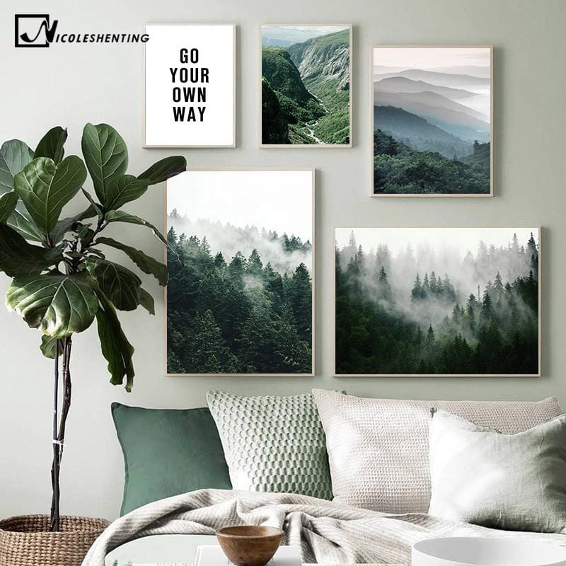 Mountain Foggy Forest Picture Nature Scenery Scandinavian Poster Nordic Decoration Landscape Print Wall Art Canvas Painting