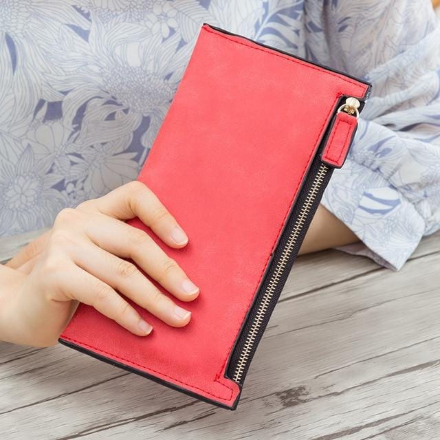 2019 Designer Zipper Women Leather Slim Long Wallet Female Purse Clutch Thin Wristlet Phone Coin Credit Card Holder Solid