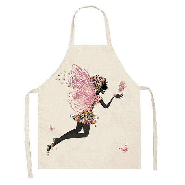 1Pcs Cotton Linen Flower Butterfly Girl Printed Kitchen Aprons for Women Home Cooking Baking Waist Bib Pinafore 53*65cm WQ0034