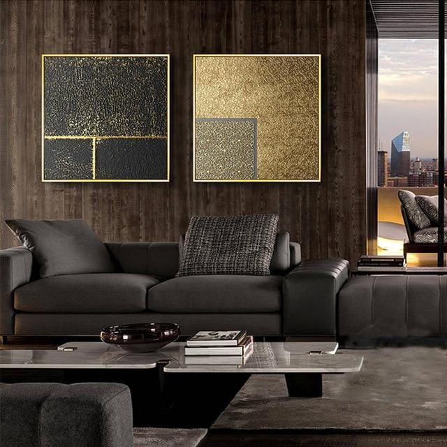 Abstract Gold Black White Modern Square Texture Canvas Painting Posters And Prints Home Decor Wall Art Pictures For Living Room