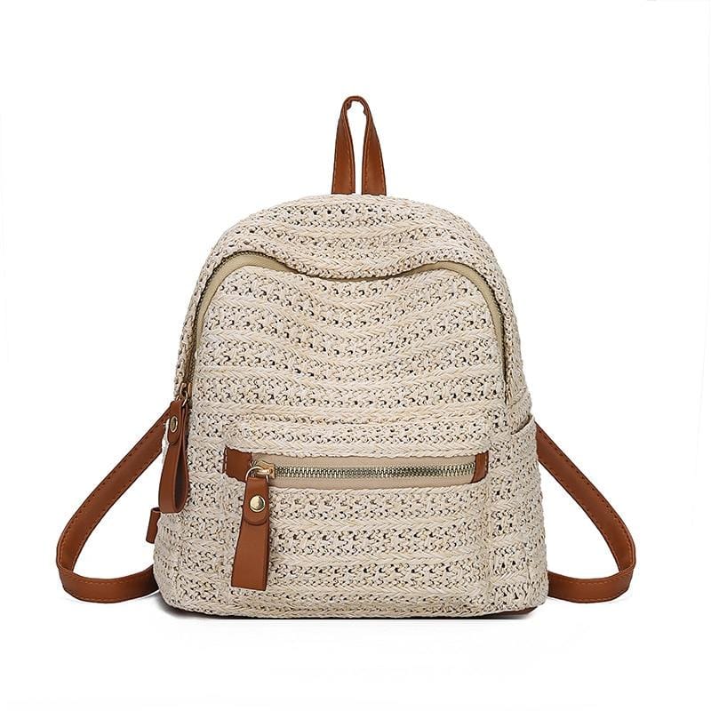 2020 Summer Rattan Women's Backpack Beach Leisure Women's Bag Splicing Student Backpack Fashion All-around Travel Bag