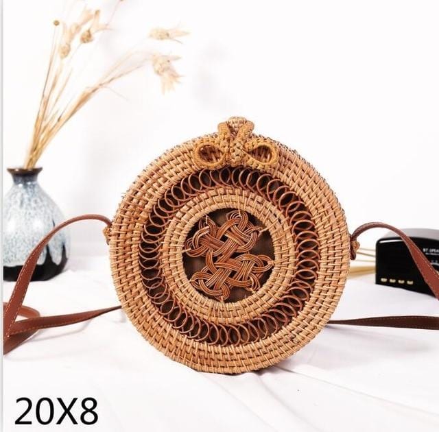 Woven Rattan Bag Round Straw Shoulder Bag Small Beach HandBags Women Summer Hollow Handmade Messenger Crossbody Bags