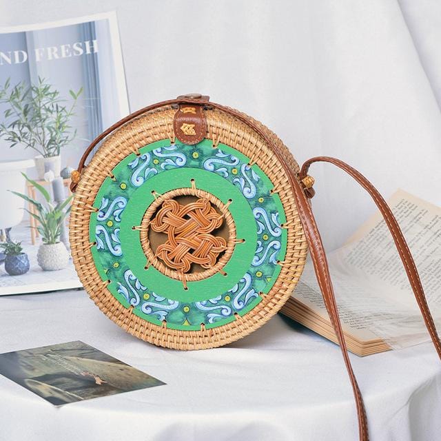 Woven Rattan Bag Round Straw Shoulder Bag Small Beach HandBags Women Summer Hollow Handmade Messenger Crossbody Bags