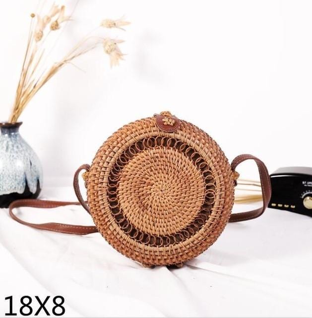 Woven Rattan Bag Round Straw Shoulder Bag Small Beach HandBags Women Summer Hollow Handmade Messenger Crossbody Bags