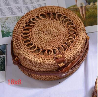 Woven Rattan Bag Round Straw Shoulder Bag Small Beach HandBags Women Summer Hollow Handmade Messenger Crossbody Bags